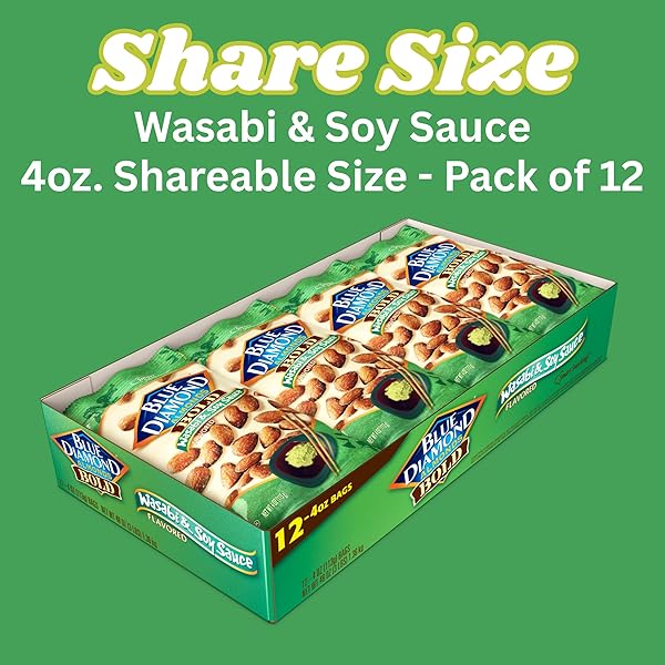 BLUE DIAMOND ALMONDS, WASABI/SOY SAUCE 12-4 OZ BAGS