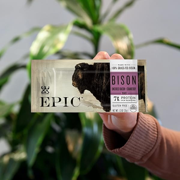 EPIC BISON UNCURED BACON AND CRANBERRY BARS, GRASS-FED, PROTEIN BAR, 12 CT, 15.6 OZ