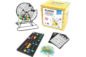 GSE Games & Sports Expert Deluxe Bingo Game Set with Steel Cage, Master Board, 75 Balls, 150 Chips, 18 Bingo Cards for Friend Parties, Game Night