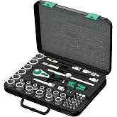 WERA 8100 SB 2 Zyklop 3/8" Metric Ratchet Set, 43-Pieces | Head locks 5 positions, 72-tooth gearing, 5&deg; return, free-spin sleeve, thumbwheel, ball-lock sockets, rugged metal case