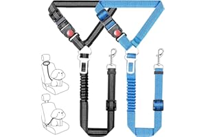 BLANLODY Dog Seat Belt for Car,2 Pack Dog Car Harness, 2 in 1 Retractable Restraint Secures to Vehicle Headrest and Adjustable Pet Seat Belt for Car Travel,Seat Belt Fits Small,Medium Dogs,Black&Blue
