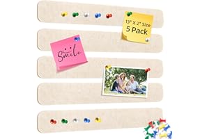 HAUTOCO Cork Board Bulletin Board Bar Strips 5-Pack 13"x2" Self Adhesive Felt Pin Board with 20 Push Pins for Home Office Bed
