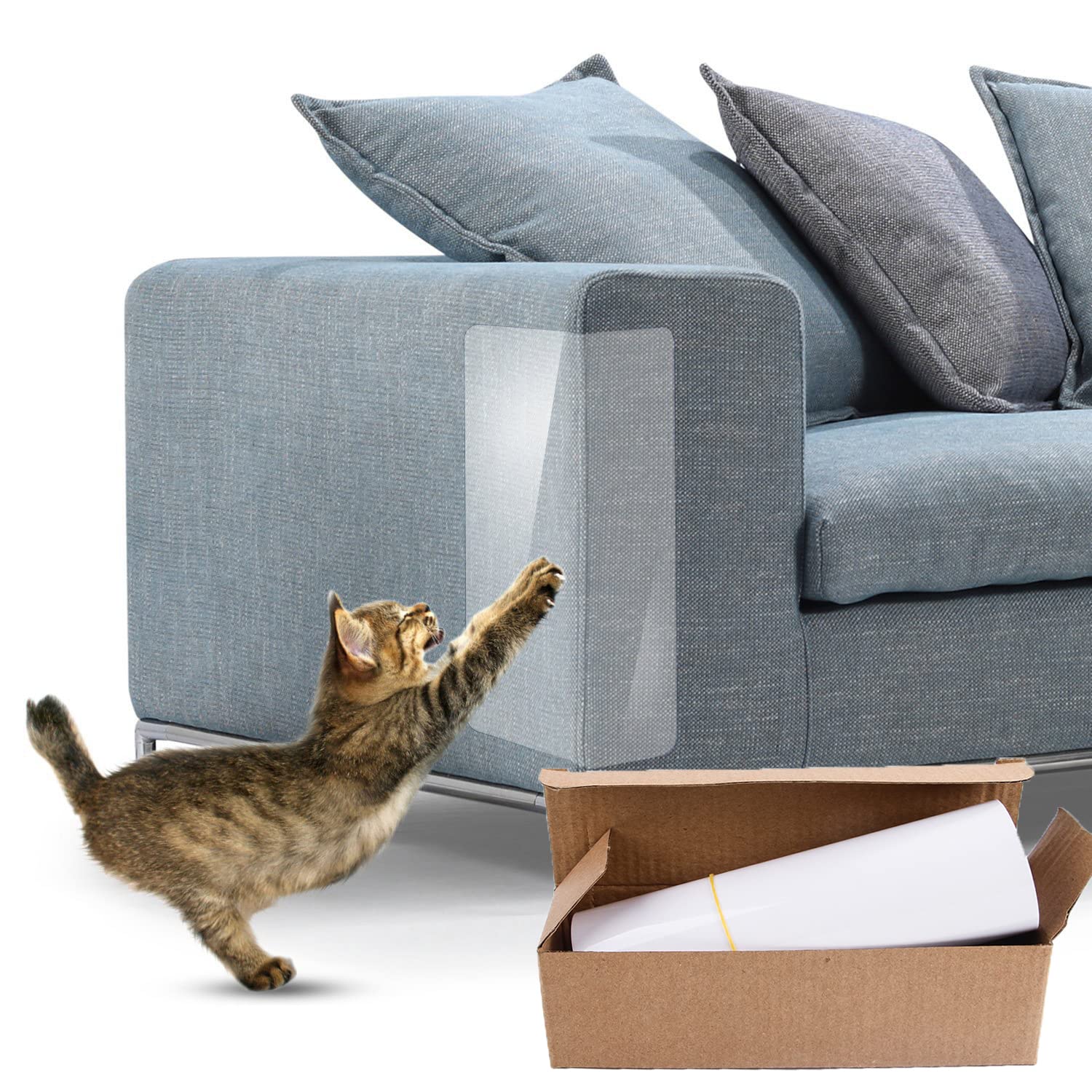 WANGCL 4pcs Pet Scratch Furniture Protector, Cat Scratch Deterrent Tape, Furniture Protectors Training Tape, Couch Corner Cat Scratch Repellent with 30 Pcs Upholstery Pins - White