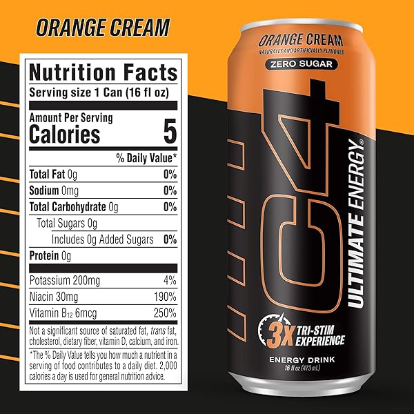 CELLUCOR C4 ULTIMATE | PRE WORKOUT SUGAR FREE ENERGY DRINK | TRI-STIM EXPERIENCE WITH 300MG CAFFEINE + TEACRINE + DYNAMINE | ORANGE CREAM| 16OZ (PACK OF 12)