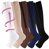 Nuanchu 5 Pairs Women Zippered Compression Socks | 20-30 Mmhg Toeless Knee High, For Swelling Edema, Graduated Firm Pressure, Zipper Closure, Breathable for Daily Wear Travel