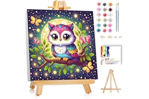 bleihum Animal Paint by Numbers Kit for Kids with Frame and Wooden Easel, Owl Paint by Number for Kids Ages 4-8-12, Cute Oil Painting by Number for Gift Home Wall Decor 8X8inch