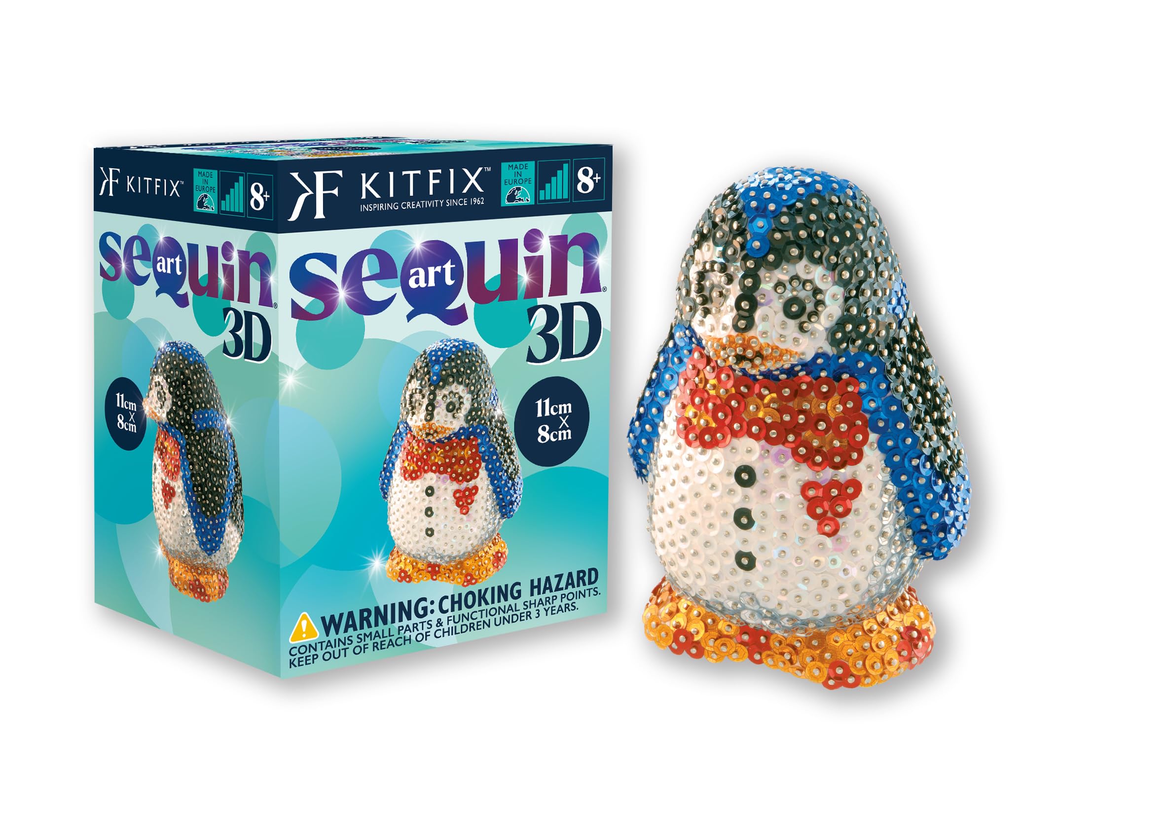 Kitfix - Sequin Art 3D Penguin - Creative Set - Craft Kit for Adults, Teenagers and Children Aged 8+ - 0503