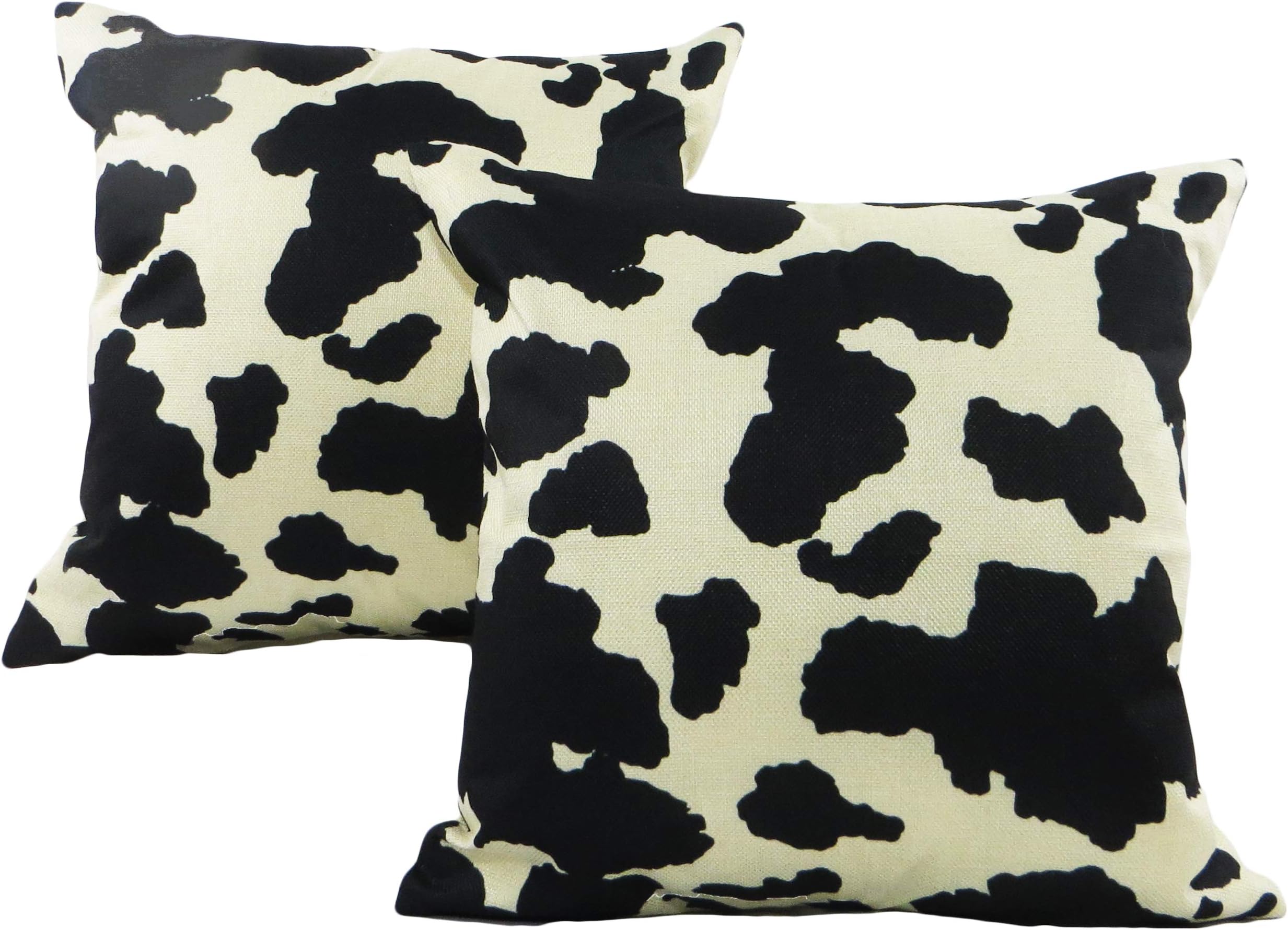 Seeking ROAM Decorative Accent Throw Pillow Covers, 18 x 18 Inch, 2 Covers with Zippers, Black and White Cow Print
