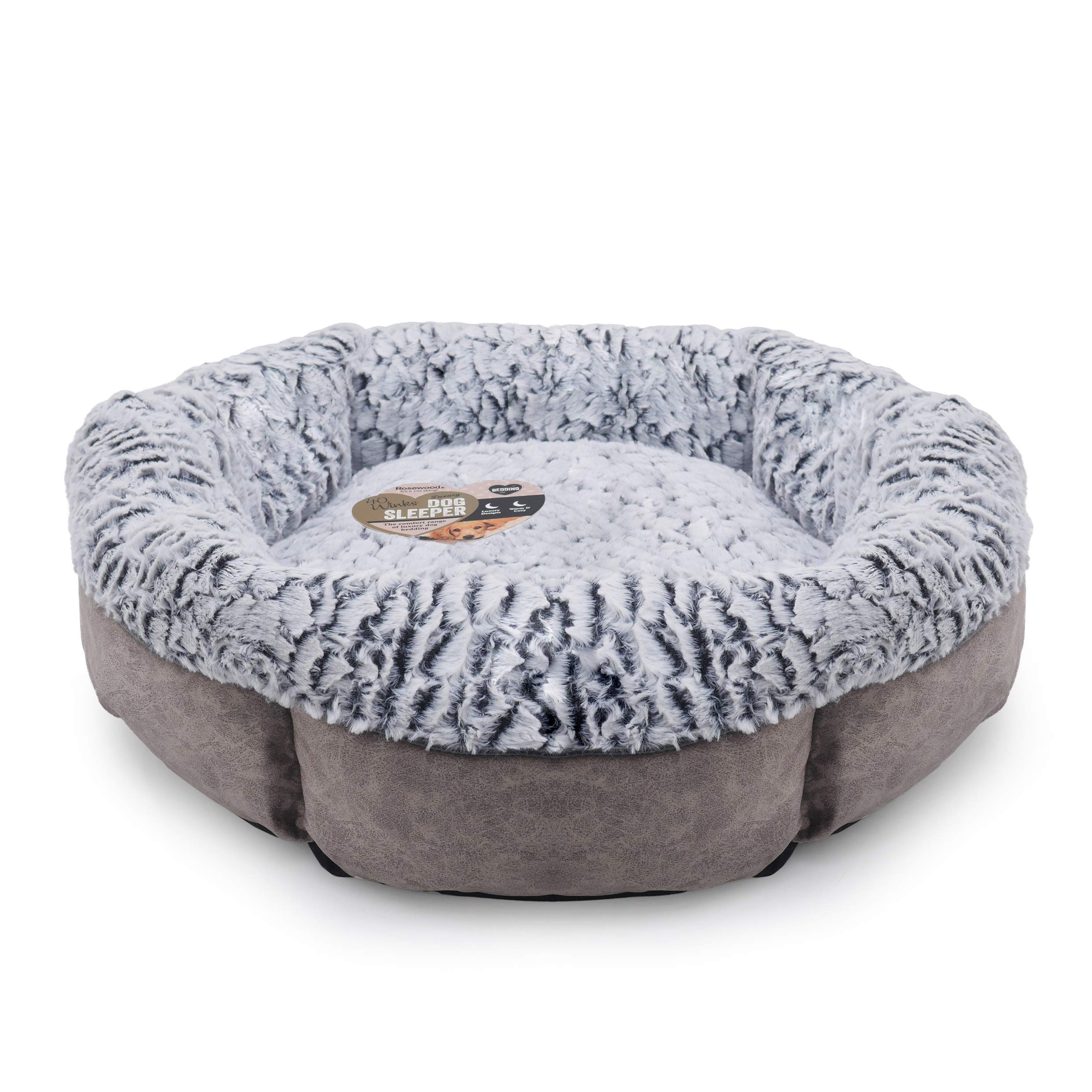 Rosewood Luxury Fleece Lined Plush Sofa Dog Bed, Grey, Small, 47 x 47 cm