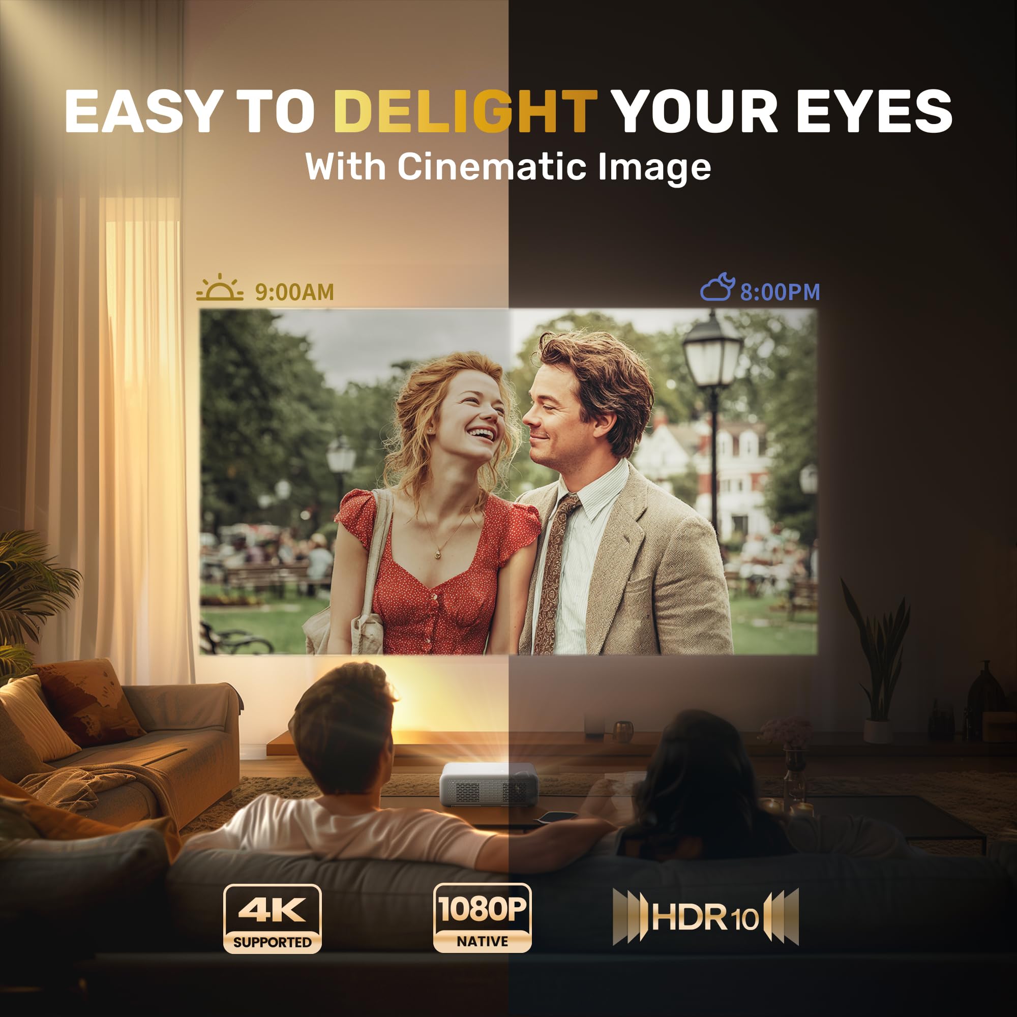 Aurzen EAZZE D1 Smart Projector with WiFi and Bluetooth, Netflix-Officially-Licensed, Auto Focus & Keystone, DoIby Audio, Zoom, Native 1080P Movie, Portable Outdoor Mini Projector, White