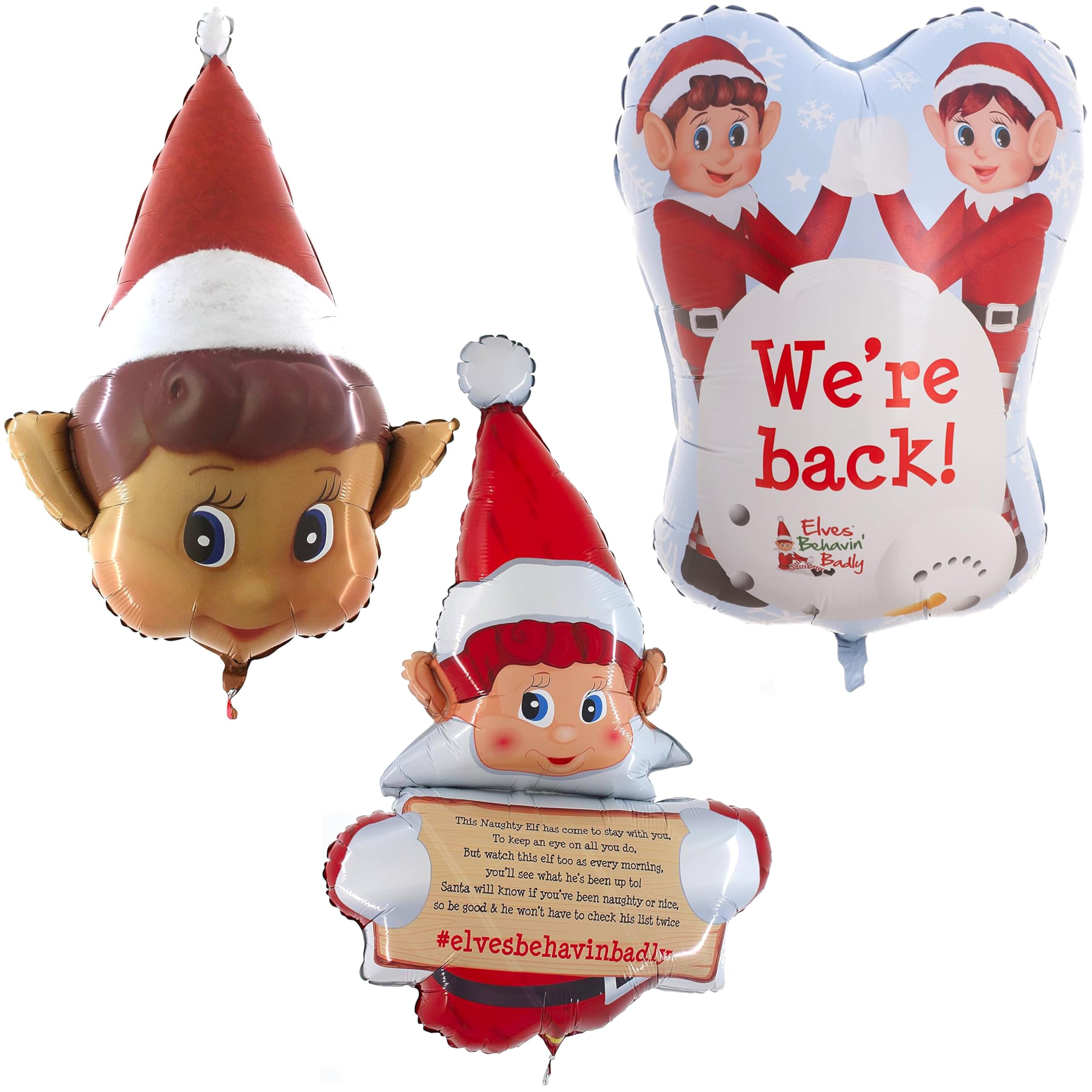 Toyland® Pack of 3 Elves Behavin Badly Foil Balloon Pack - Christmas Party Decorations - Christmas Balloons