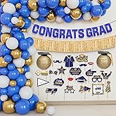 KatchOn, Blue and Gold Graduation Balloons Arch Set - Huge Pack of 70 | Congrats Grad Banner, Graduation Photo Props, Lanterns for 2026 Graduation Decorations, Grad Party Supplies, Grad Party Decor