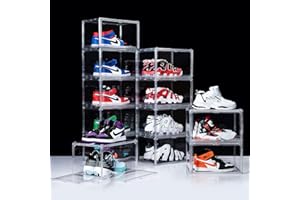 BSFHH 12 Pack Shoe Boxes, Clear Acrylic Stackable Plastic Sneaker Box Container, Magnetic Drop & Side Open Shoe Organizer Case Container With Lids Fits Up to Size 14 (Transparency)
