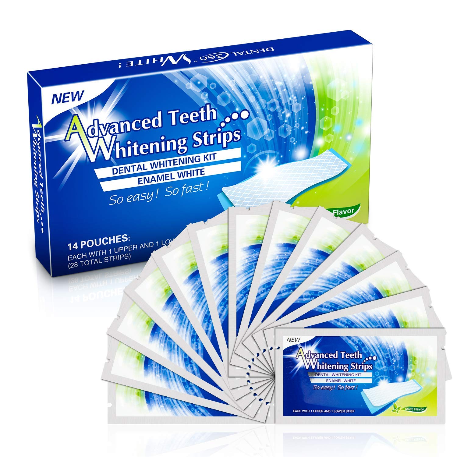 Teeth Whitening Strips, Natural White Strips, Dental Whitener Kit for Teeth Stain Removal, 28pcs, 2 Week Treatment Kit
