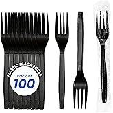 Concession Essentials 7.25" Heavy Weight Plastic Black Forks- Pack of 100ct