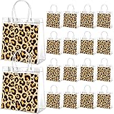 Resholder 24 Pcs Cheetah Clear Gift Bags Leopard Print PVC Treat Snack Bag with Handles Jungle Safari Party Favors for Wild Life Animal Birthday Baby Shower Decorations Supplies, 8 x 8 x 3.15 Inch