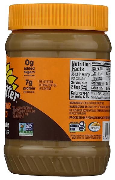 SUNBUTTER NO SUGAR ADDED SUNFLOWER SEED BUTTER, 16 OZ NUT-FREE SPREAD WITH 7G PLANT-BASED PROTEIN, ROASTED RICH & SAVORY FLAVOR, SMOOTH TEXTURE | VEGAN, KOSHER & NON-GMO