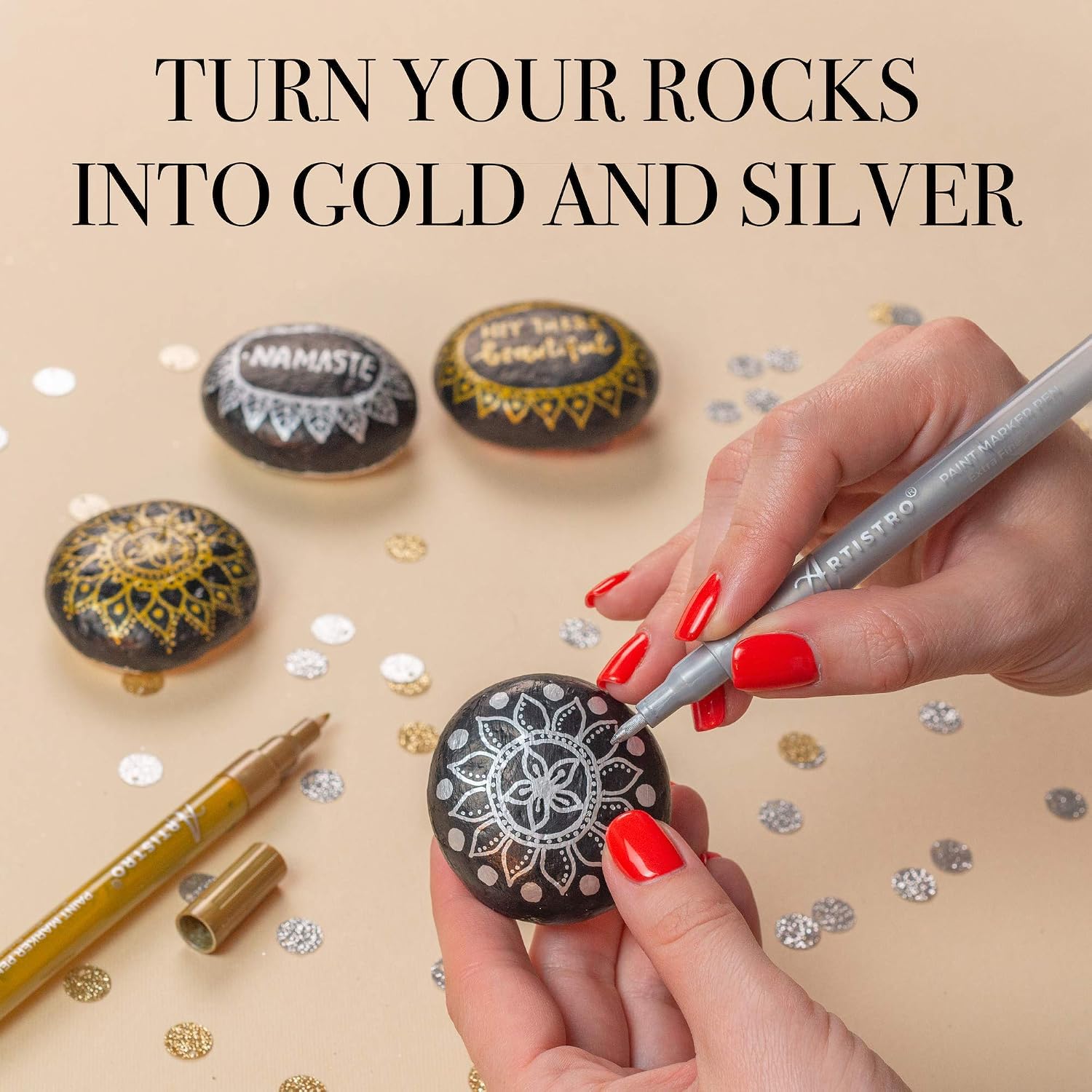 ARTISTRO 6 Gold & Silver Acrylic Paint Pens for Rock Painting Stone, Ceramic, Glass, Wood, Tire, Fabric, Metal, Canvas - Image 4