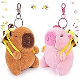 Achwishap 2PCS Capybara Plush Keychain,Cute Keychain Capybara Stuffed Animal,Soft Capybara Plush Toys Key Chain,Kawaii Plushie Stuffed Toys for Kids Adults Birthday Gifts,Brown&Pink