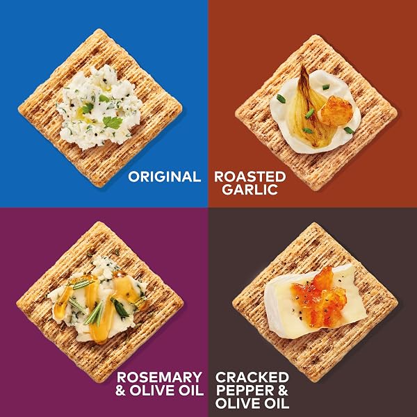 TRISCUIT WHOLE GRAIN WHEAT CRACKERS 4 FLAVOR VARIETY PACK, LUNCH SNACKS, BULK SNACK CRACKERS, 4 BOXES