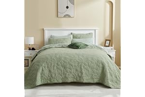 SHALALA NEW YORK Sage Green Quilt Bedding Set Queen Size, Lightweight Summer Quilt Bed Set with Pillow Shams, Reversible Stitching Celestial Bedspread Coverlet for All Season