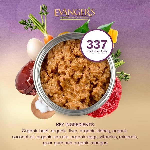 EVANGER’S ORGANICS BEEF DINNER FOR DOGS – 12 COUNT, 12.5 OZ EACH – QUALIFIED ORGANIC, GRAIN FREE, GMO FREE – NUTRIENT-DENSE RECIPE WITH ORGANIC VEGETABLES – WET DOG FOOD