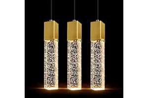 SEENMING HOUSE 3 Pack 1-Light Mini Crystal Integrated Kitchen Island Pendant Ceiling Light Fixture,Brushed Bronze Finish for Kitchen Island Dining Room Bedroom Hallway,UL Listed