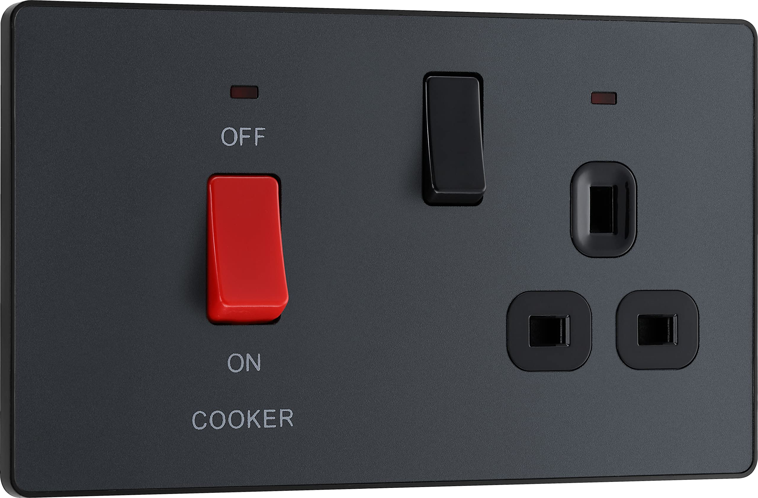 BG Electrical Cooker Switch with Socket and LED, Cooker Control Unit, Control Socket, Double Pole, Screwless Front Plate, Evolve, Matt Grey, 45A, PCDMG70B — image 1