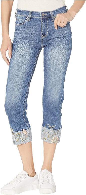 embroidered cuffed jeans