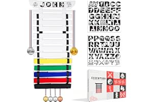 ESSENTURA Karate Belt Display Rack, 12 Belts, Bamboo, Themed Sticker, Medal Hangers - Taekwondo Belt Display, Jiu Jitsu, BJJ, Martial Arts