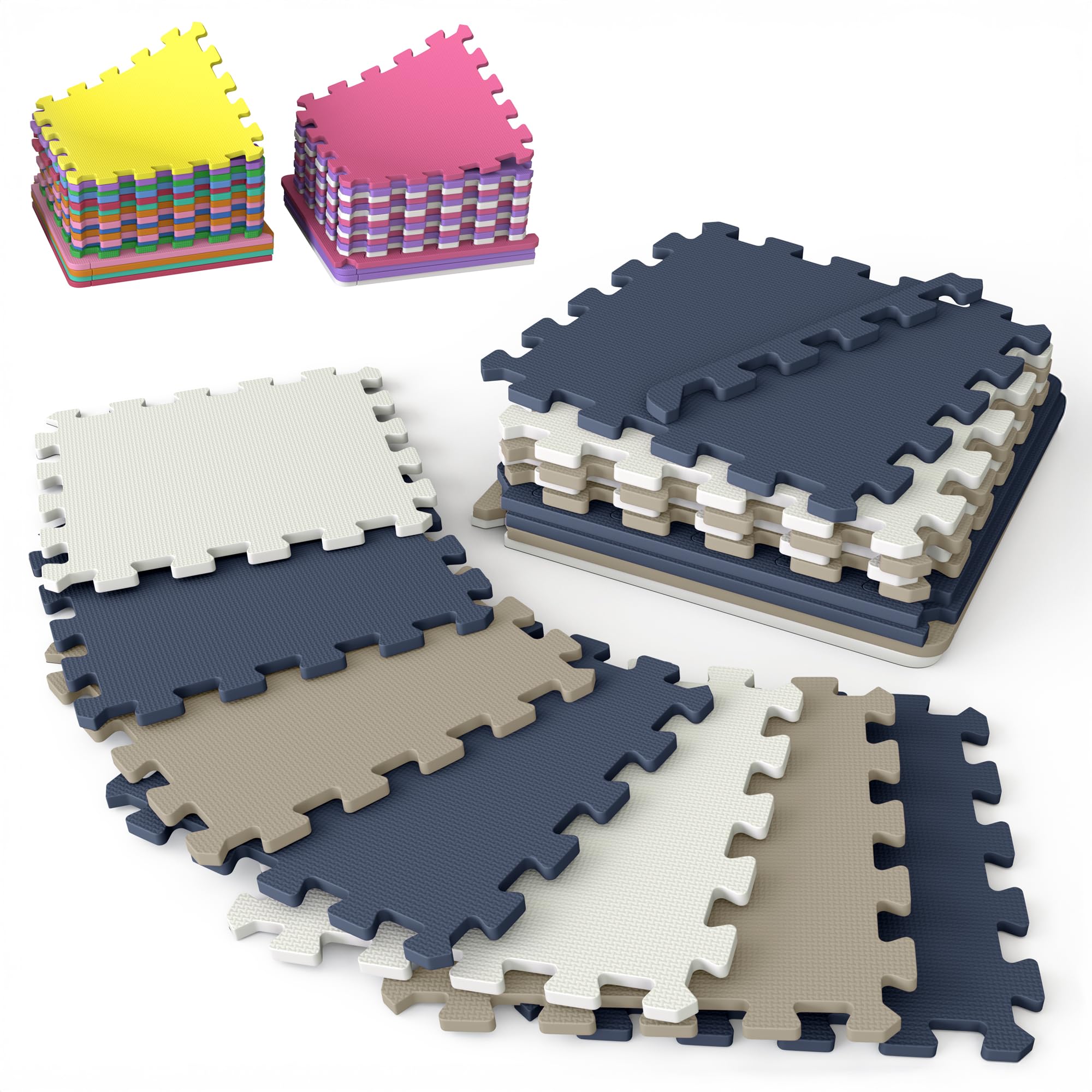 16 Tiles with Borders | 12" x 12" Baby Play Mat Foam Puzzle Floor Tiles | Non-Toxic Soft Waterproof Interlocking EVA Playmat for Nursery Playroom Playpen Toddler Tummy Mat