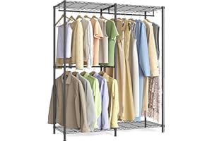 SONGMICS Clothes Rack, Freestanding Wardrobe Closet, Metal Clothing Racks, Heavy-Duty Garment Rack with Adjustable Shelves, Hanging Rods, Dividable, 15.8 x 47.2 x 70.9 Inches, Ink Black ULGR423B01