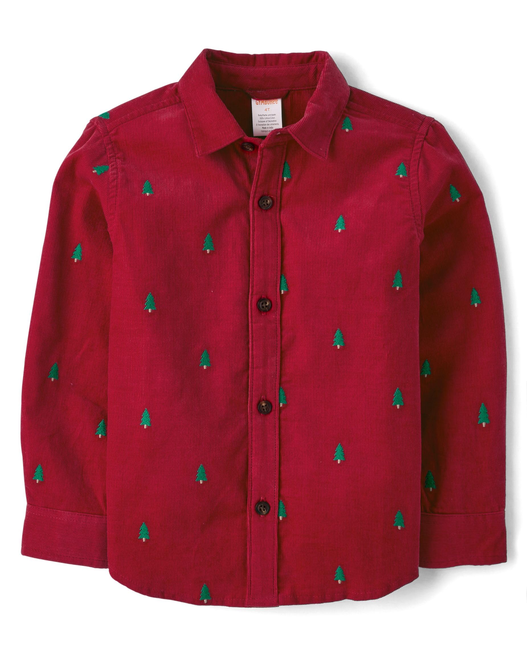 Gymboree,and Toddler Long Sleeve Button Up Shirts,Red Christmas Trees,5T