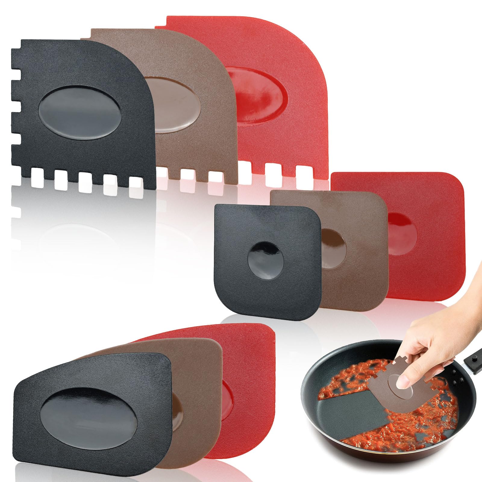 9pcs Pan Scraper, Silicone Pan Scraper Tool, Plastic Pan Scraper Pot Scraper Tool, Scraper Tool Kitchen for Pan Scrapers