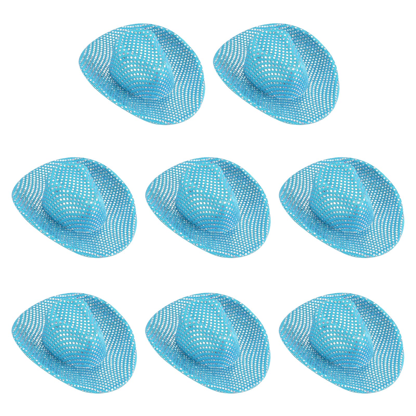PATIKIL Mini Cowboy Hats, 8 Pcs Miniature Western Cowboy Hat for Crafts, Party Decoration, Doll Pet Dress Up, Glitter Dot Style, Blue