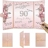 DARUNAXY Rose Gold 90th Birthday Party Decorations, Happy 90th Birthday Alternative Signature Guest Book for Women Pink Cheers to 90 Years Old Gifts 90 Birthday Signing Card Board Party Supplies