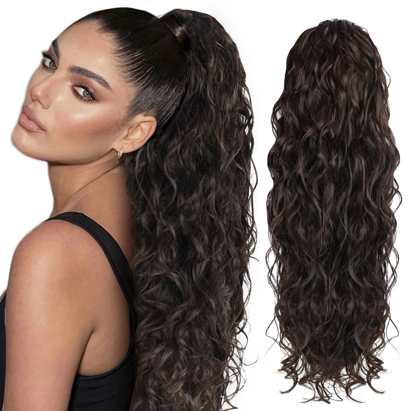 BEAUTY ON LINE Long Curly Drawstring Ponytail Extensions - 26 Inch Synthetic Wavy Hair Extensions for Women, Clip in Fake Ponytail (4#)