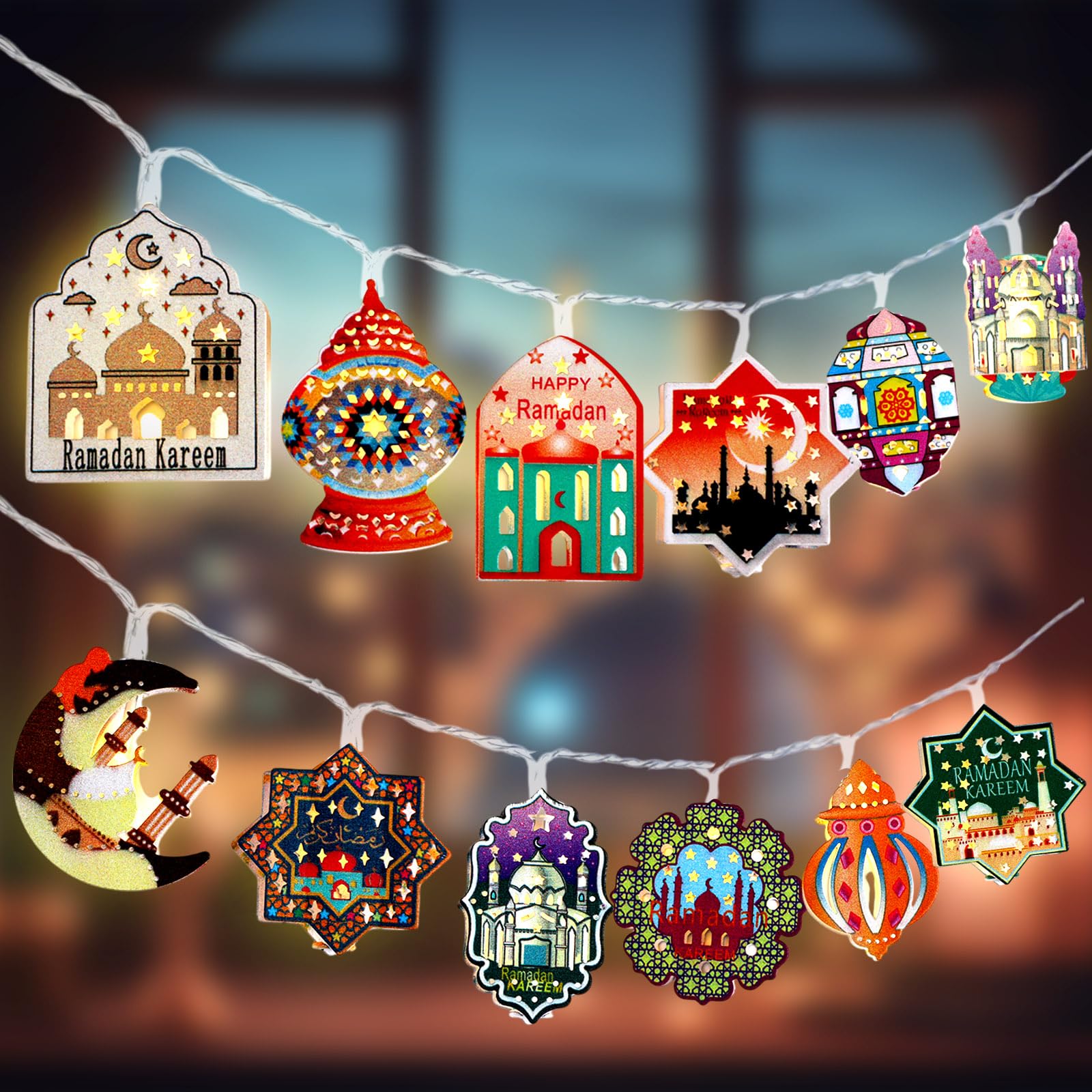 Photo 1 of Blosssound 20 ft Eid Ramadan String Light - 40 LEDs Moon Star Decoration - Indoor Outdoor Window Lights for Eid Mubarak Party Home Decor