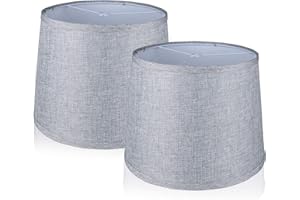 BDROFN Drum Lampshade for Table & Floor Lamps,12.6x11.6x10" Large Gary Replacement Double Fabric Natural Linen Easy Assembly Lampshades, Set of 2