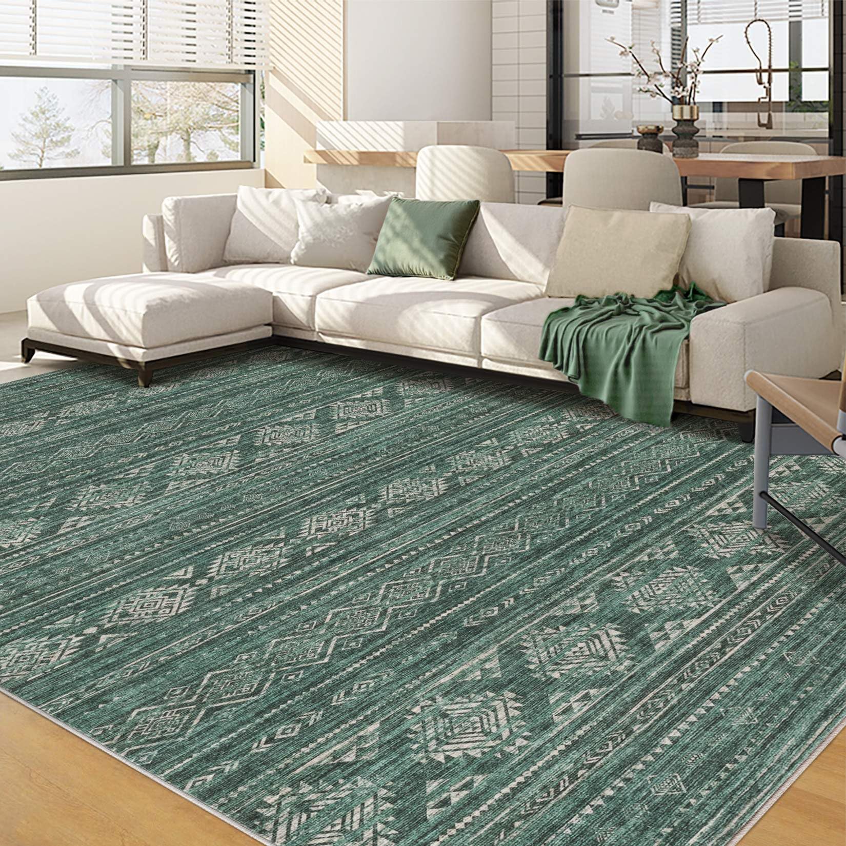 Photo 1 of Nakagishi Green Rug Area Rugs 5x7: Washable Boho Large Neutral Modern Soft Farmhouse Rug Stain Resistant Indoor Floor Non-Slip Carpet for Women Home Enthusiasts Aged 25-45 - Bedroom Room Decor
