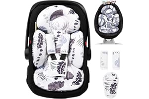 TinlyFinly Infant Car Seat Insert, Head and Body Support, Reversible Newborn Insert Compatible with Baby Carseat, Stroller, Mamaroo Swing, Rocker, Bouncer. Baby Car Seat Cushion - Blue Leaf