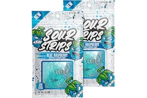 Sour Strips Flavored Sour Candy Strips, Deliciously Sour Chewy Candy Belts, Vegetarian Candies, 2 Pack (Blue Raspberry (2 Pack))