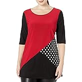 Star Vixen Women's Plus-Size 3/4 Sleeve Tunic-Length Tri Color Block Knit Top