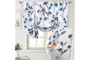 H.VERSAILTEX Reversible Tie Up Curtains Cattleya Floral Printed Rod Pocket Panel for Small Window - Reversible in Blue/Teal- 42" Wide by 45" Long
