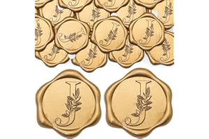 SWANGSA 50 Pack Letter J Wax Seal Stickers, Antique Gold Botanical Leaves Initial Alphabet Self-Adhesive Wax Stickers, Wedding Party Invitation Envelope Seals