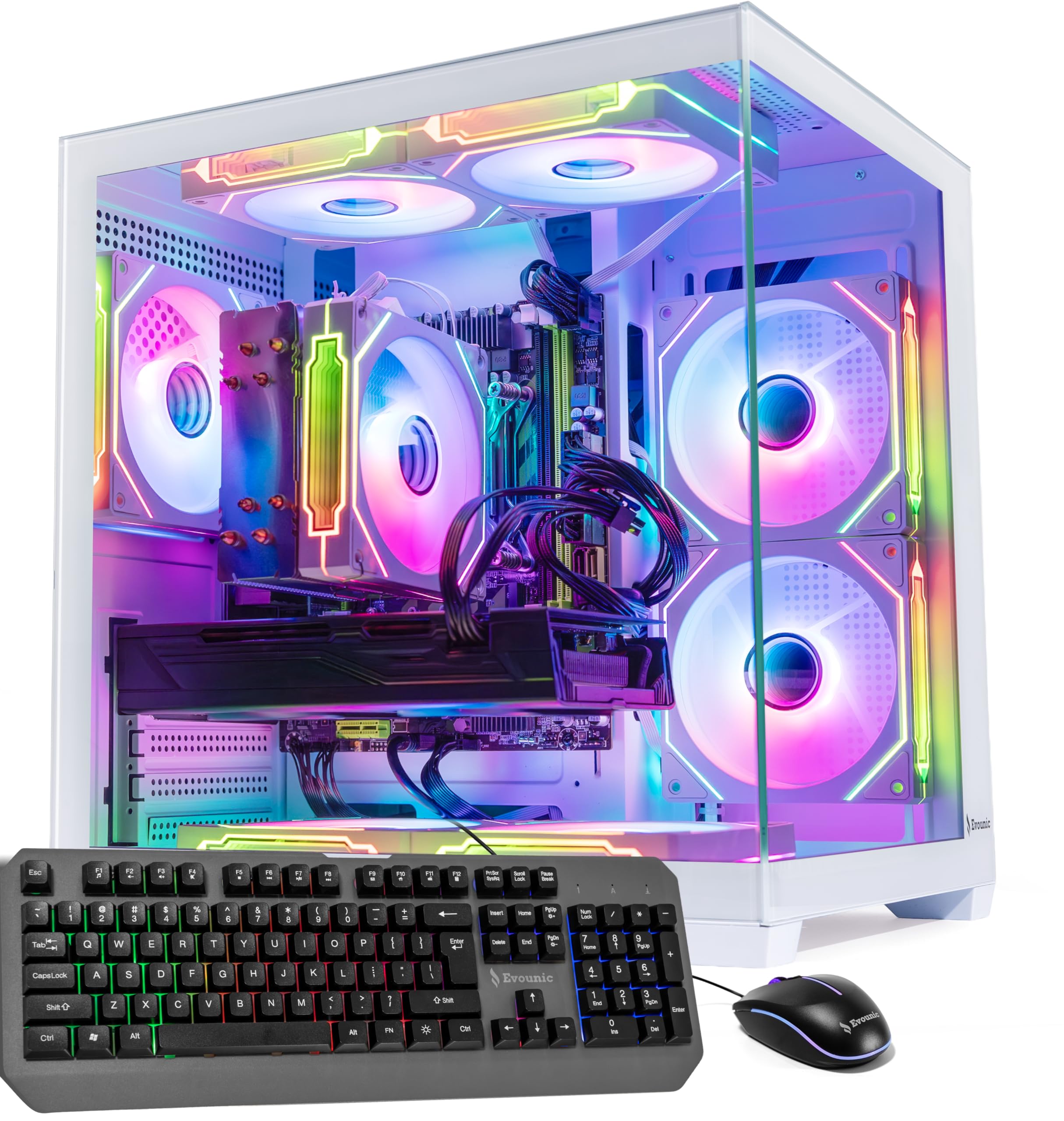 Evounic Gaming PC Computer Desktop – Ryzen 5 5500 up to 4.2GHz, Radeon RX 580 8GB GDDR5, 16GB DDR4 RAM, 1TB NVMe SSD, WiFi 6 & BT 5.4, Windows 11, 8× ARGB Fans, 650W PSU