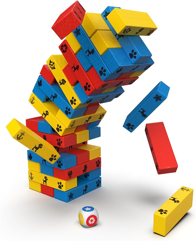 Spin master games - jogos de tabuleiro - paw patrol jumbling tower - jogo de torre de madeira paw patrol com peças de madeira multicoloridas - 1-4 jogadores - 6066828 - jogos de tabuleiro para crianças de 5 anos +