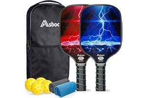 Asbocer Pickleball Paddles, USAPA Approved Pickleball Paddles Set of 2, Fiberglass Surface Pickleball Set, 4 Pickleball Balls, 2 Cooling Towels, Pickleball Bag, Pickleball Paddle Gifts for Men Women