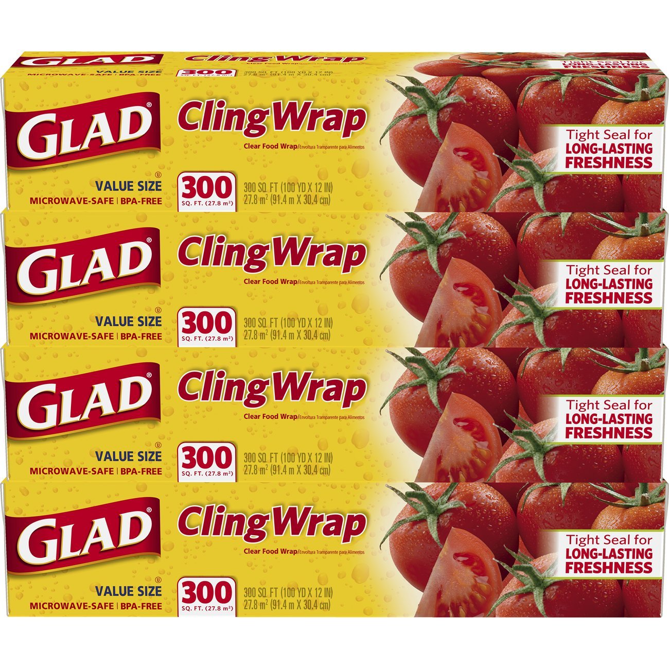 Glad ClingWrap Plastic Food Wrap 300 Square Foot Roll 4 Pack