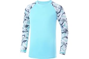 DRONIRING Boys' UPF 50+ Rash Guard Swim Shirts, Youth Kids UV Sun Protection Long Sleeve, Water Shirts for Fishing Beach